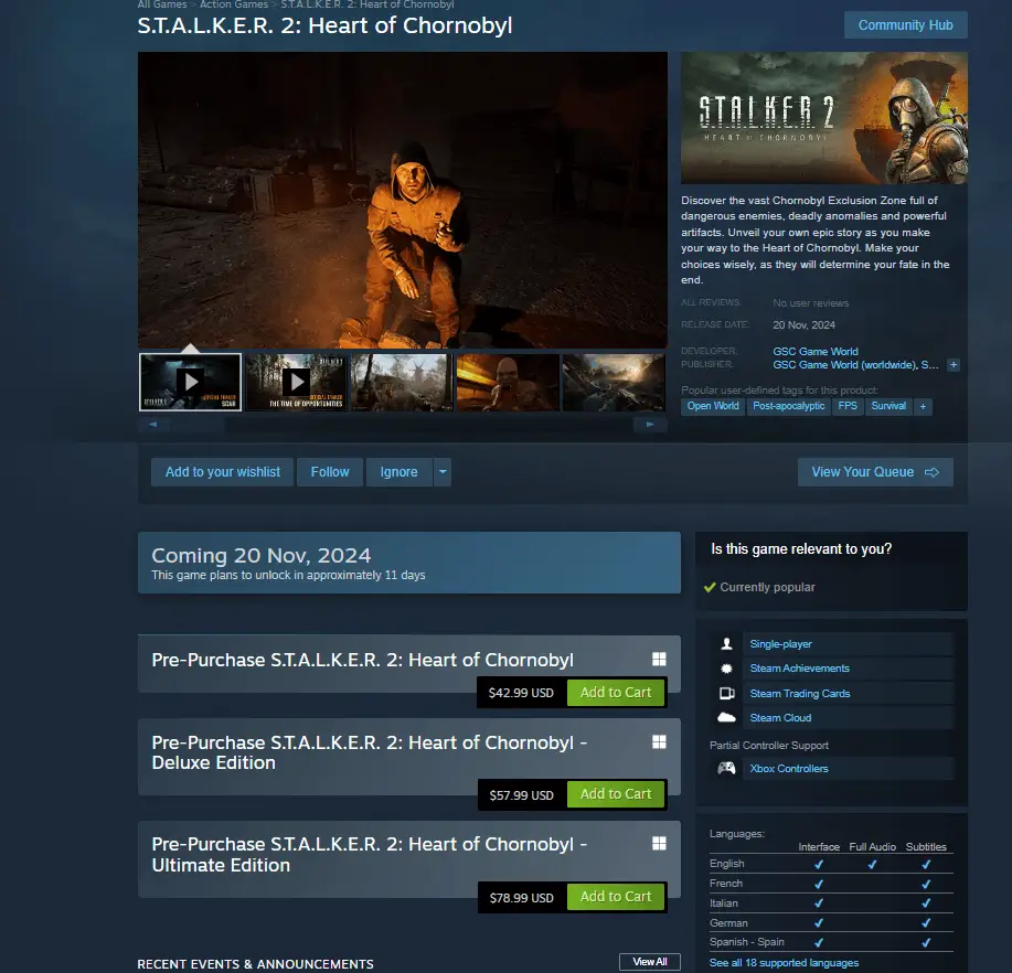 Stalker 2 No Denuvo Steam Store Page